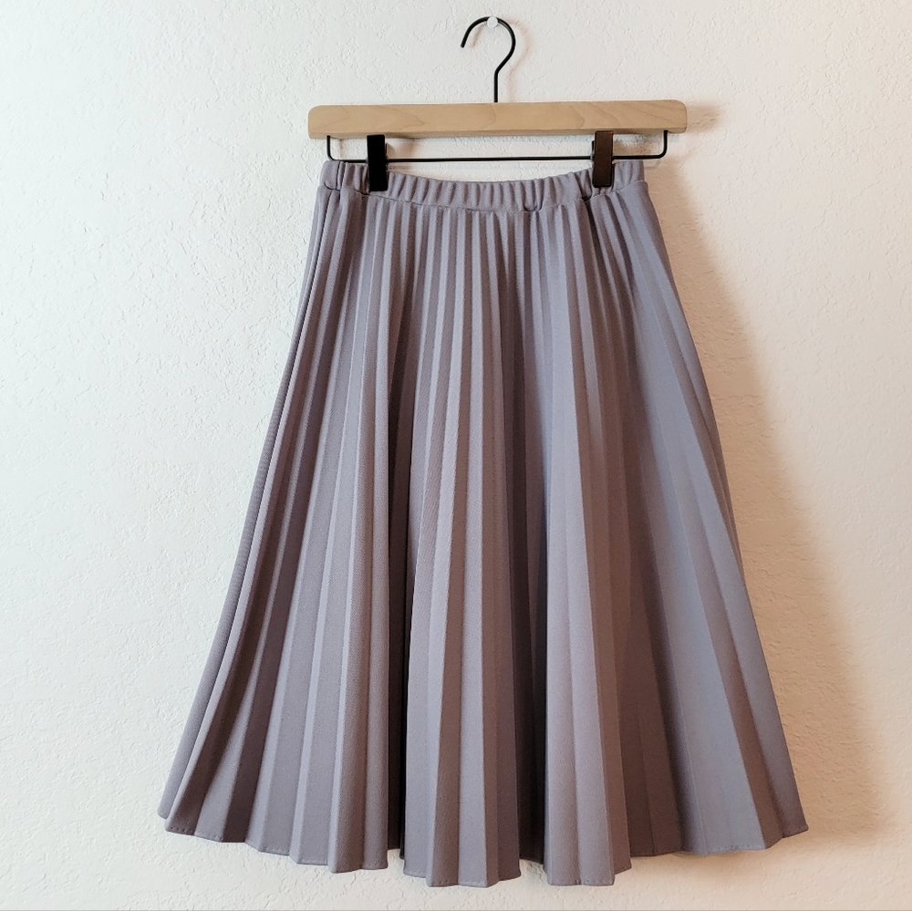 Vintage Sears Grey Pleated Accordion 70s 60s High Rise Knee Midi Skirt 8P